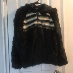 Topshop Black, white, and grey fur jacket